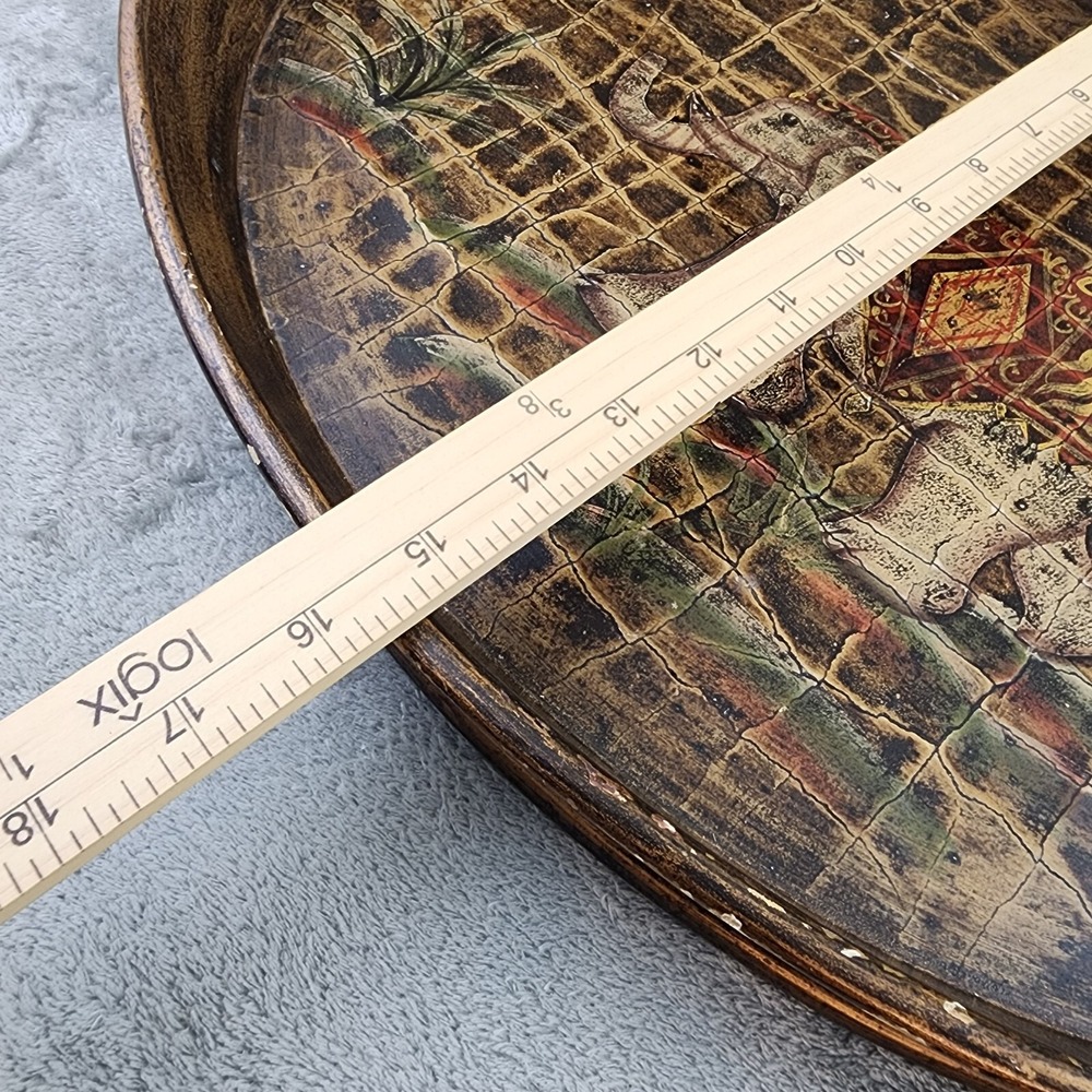 Olde World Style Brown Vintage Serving Tray Handles and Elephant Design - Picture 7 of 12